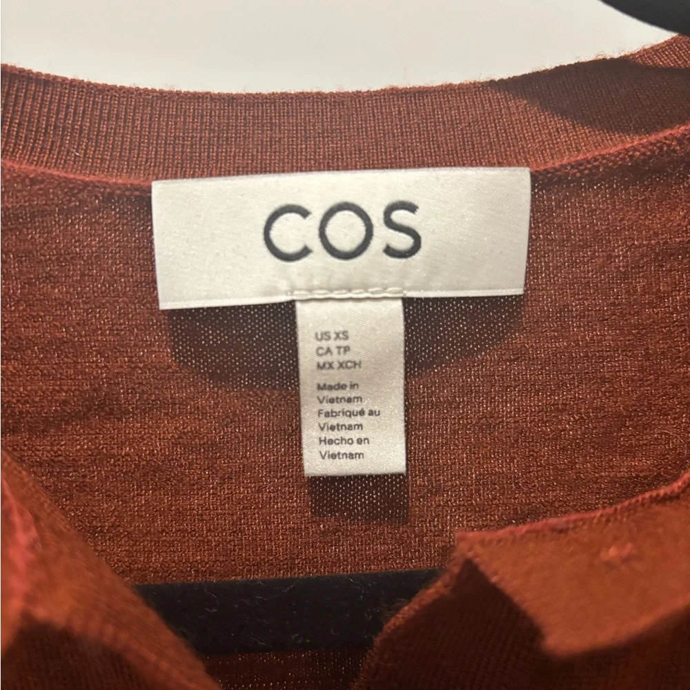 COS Rust Button-Down Lightweight Wool Cardigan - Picture 3 of 5